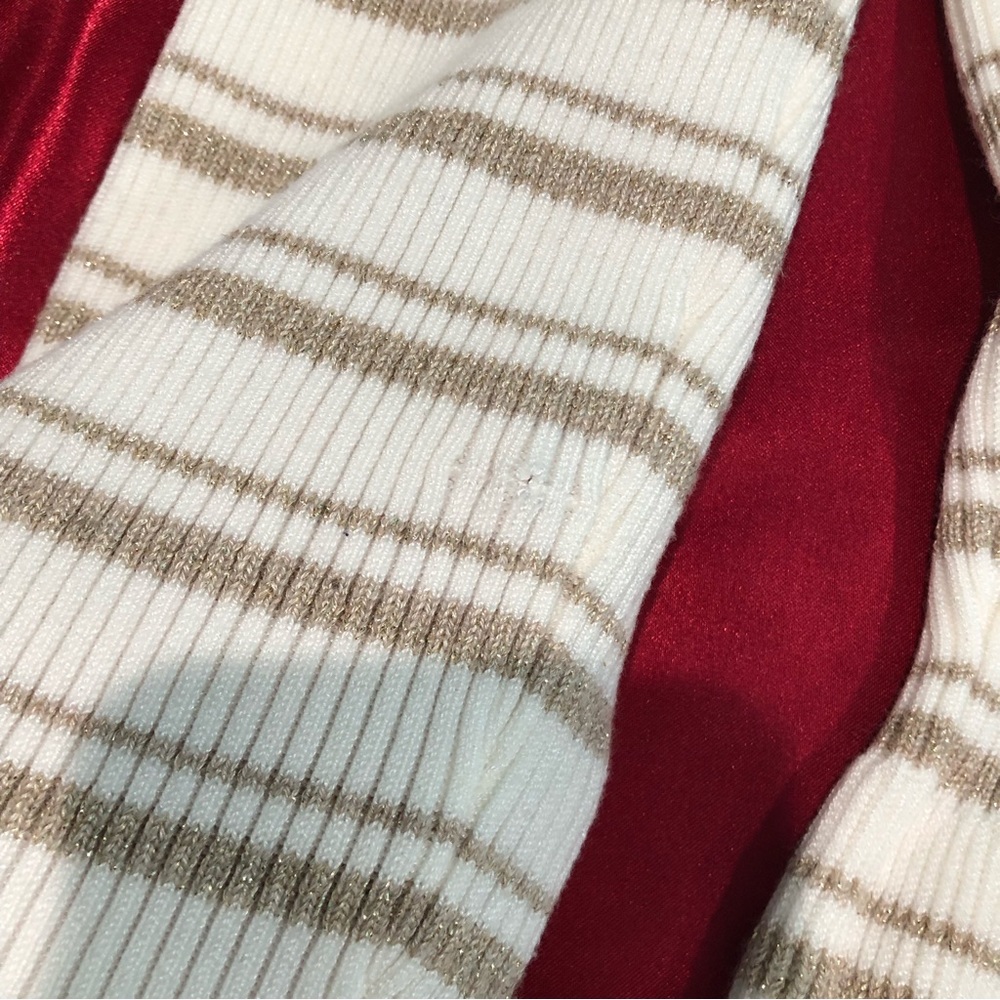 White House Black Market Boat Neck Peplum Hem Metallic Thread Stripped Sweater - Picture 7 of 11